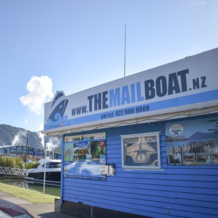 Our Pelorus Mail Boat office - waterfront at Havelock Marina.